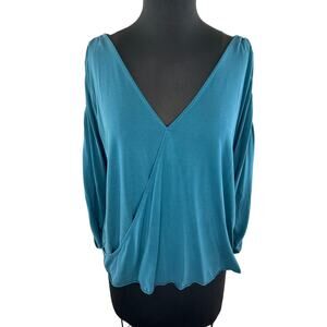 Free People Blue Faux Wrap Long Flowy Sleeve Pullover Women's Top Size S